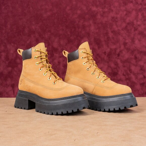 Timberland Women Wheat Nubuck Stompers 6 Sky High Platform Boots sz 7 - Picture 1 of 7